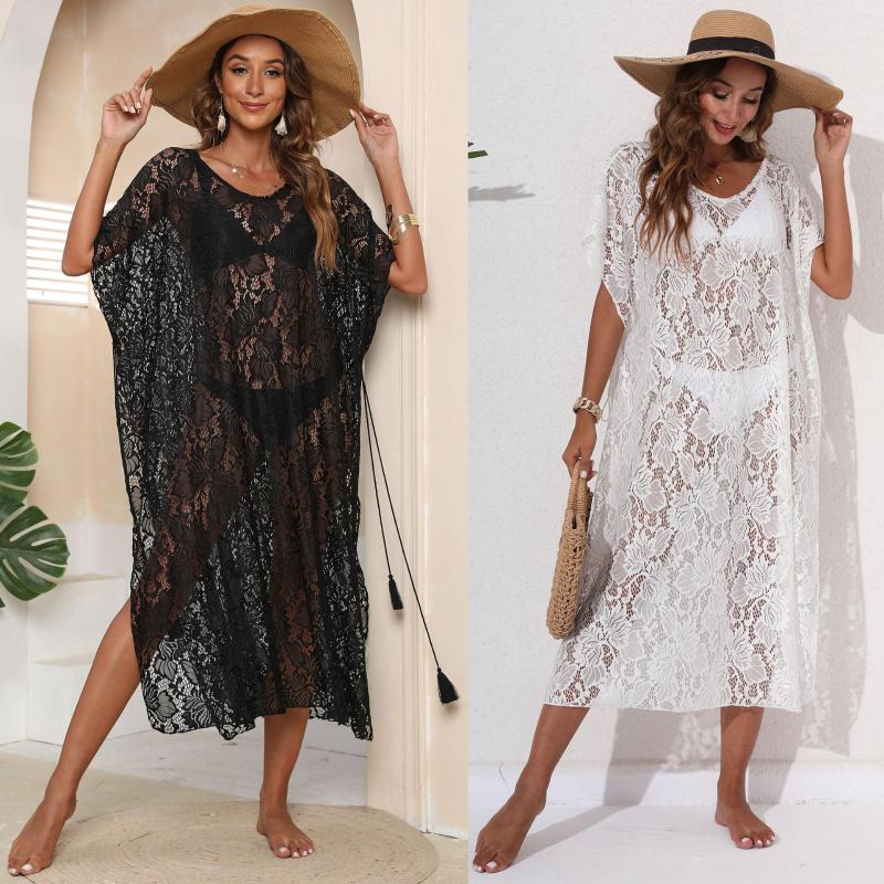 

Women's Swimwear 2023 Lace See Through Beach Cover-ups Sexy Tunic Cover Up Dress Wear Beachwear Female Women, White
