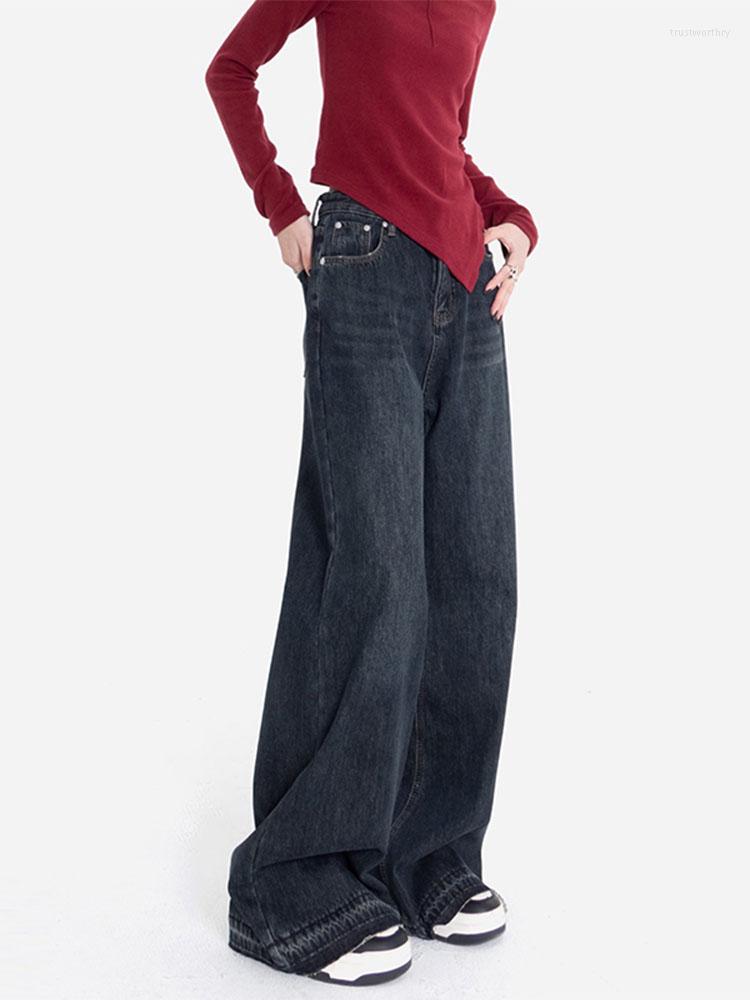

Women' Jeans 2023 Y2k High Waist Straight Leg Woman Simple Style Casual Cotton Denim Wide Pants Ladies Loose Streetwear, Blue