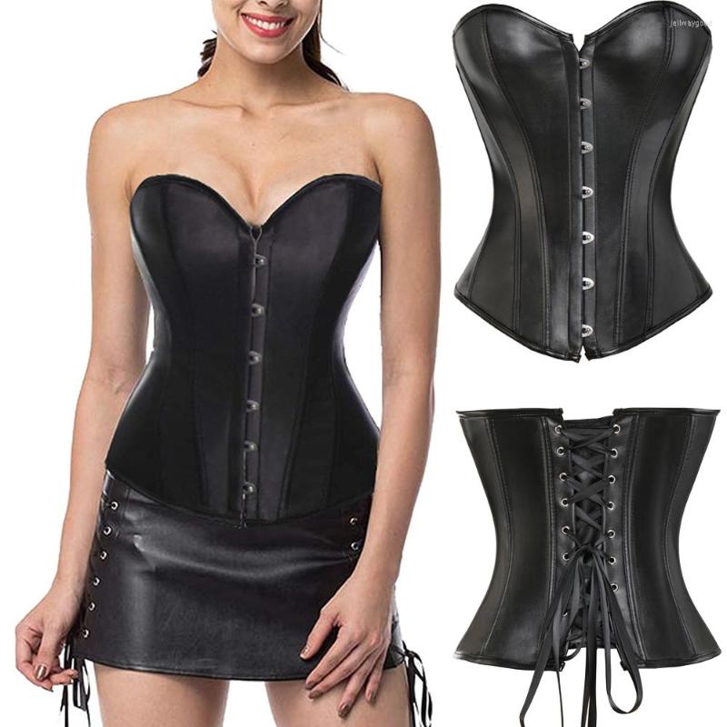 

Bustiers & Corsets Waist Trainer Corset Satin Sexy Strong Boned Lace Up Overbust Cincher With G-String -6XL Bustier Body Shaper Top, Black