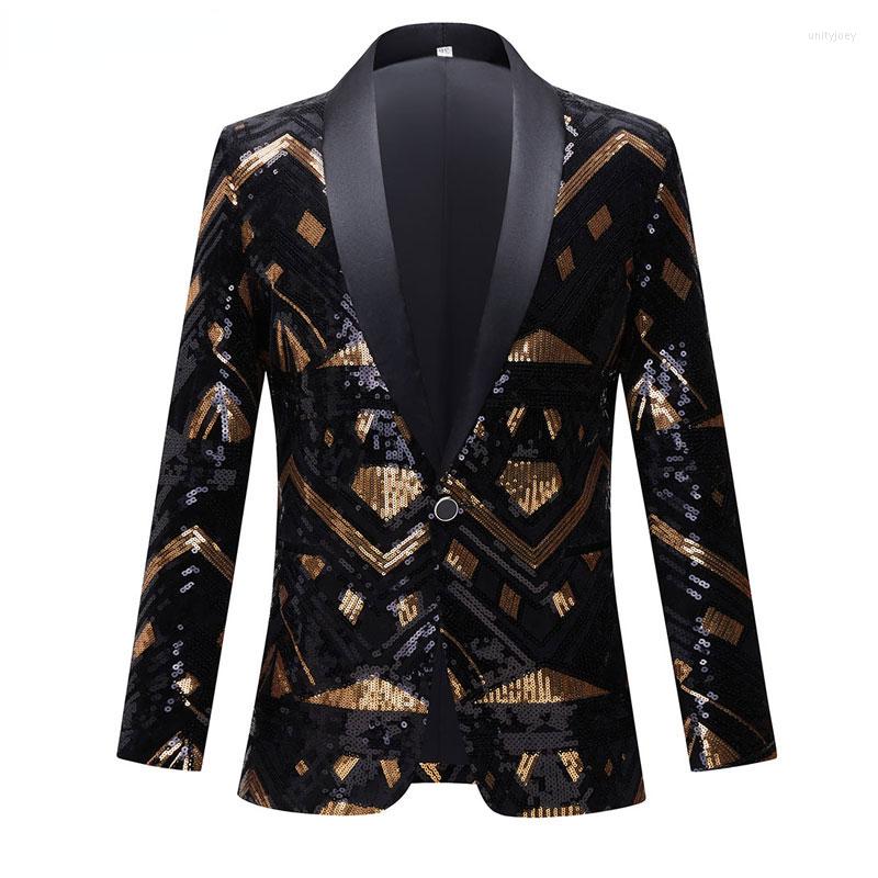 

Men's Suits Stylish Geometric Sequin Suit Jacket Men 2023 One Button Shawl Collar Tuxedo Blazers For Wedding Party Banquet, Black