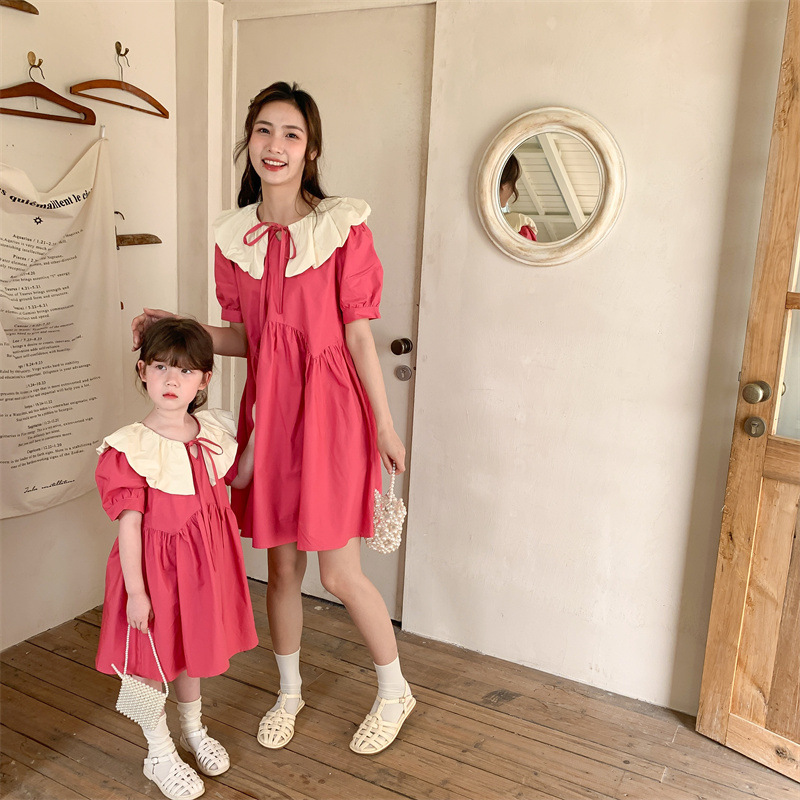 

Family Matching Outfits Mother Daughter Parent-Child Dress for Girl Summer Short-sleeved Doll Collar Fashion Dress Family Matching Clothes Mom Baby 230316, Yellow