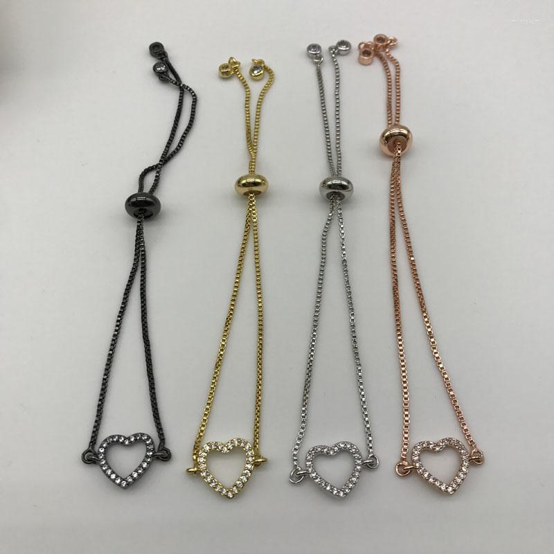

Bangle 5pcs/lot Micro Pave CZ Heart Shape Chain Adjustable Bracelet Pull Tie Jewelry