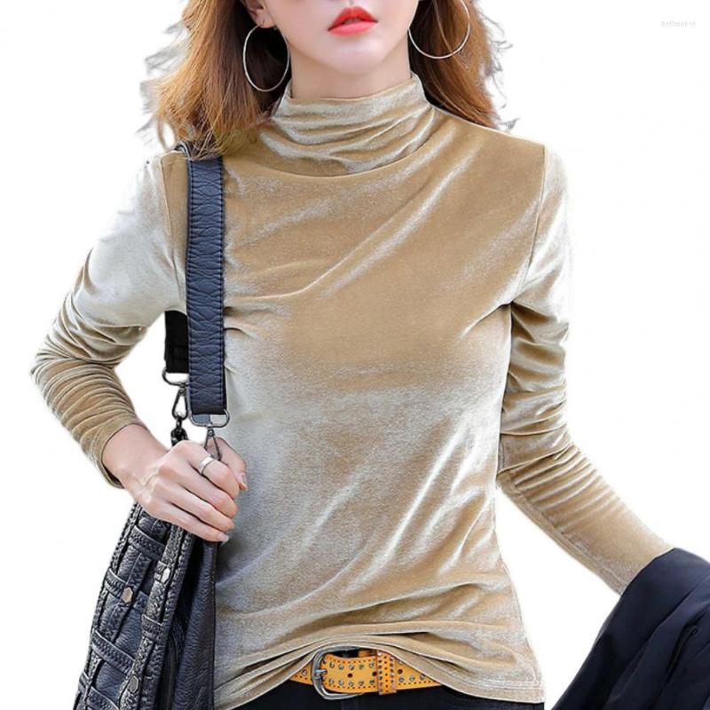 

Women' T Shirts Fashion Women T-Shirts Half High Collar Long Sleeves Basic Top Autumn Winter Velvet Pure Color Bottoming Shirt, Coffee