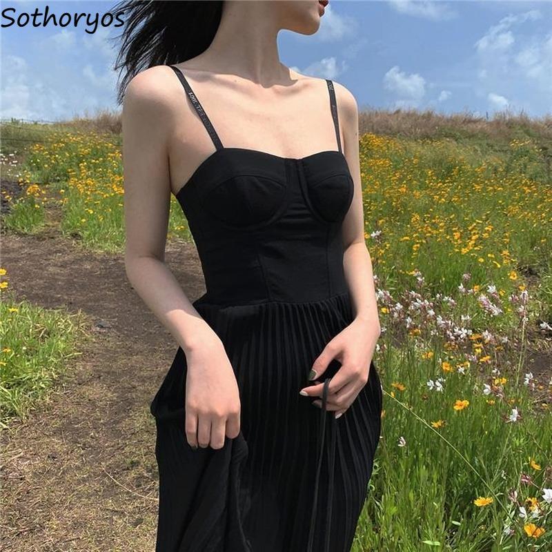 

Casual Dresses Women Sleeveless Dress Strapless Black Vintage French Elegant Backless Sexy Over-knees Sweet Fairy Womens Ulzzang Slim