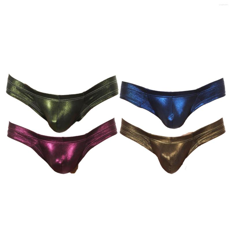 

Underpants Man Pure Color Low Waist Shiny Metallic Patent Leather U Bulge Pouch Briefs Shorts Underwear Underpanties, Green