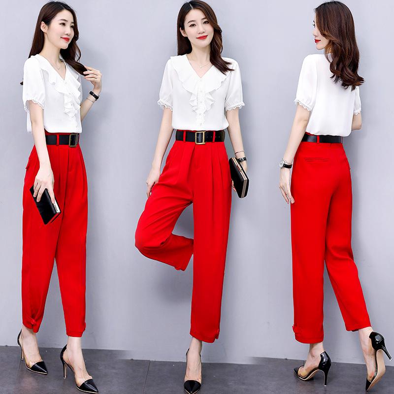 

Women's Two Piece Pants Women Pieces Sets 2023 Summer Short Sleeve Shirt Tops Trousers Office Lady 2 SuitsWomen's, Black