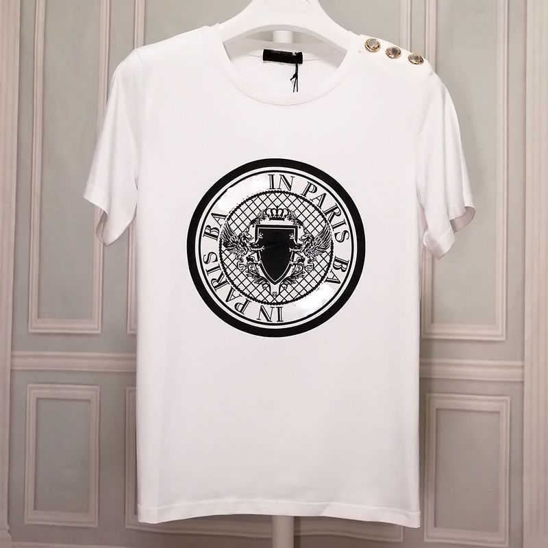 

High version brand designer T shirt short sleeve sweatshirt men women gold plated print pullover shirt metal button T-shirt top, No.1