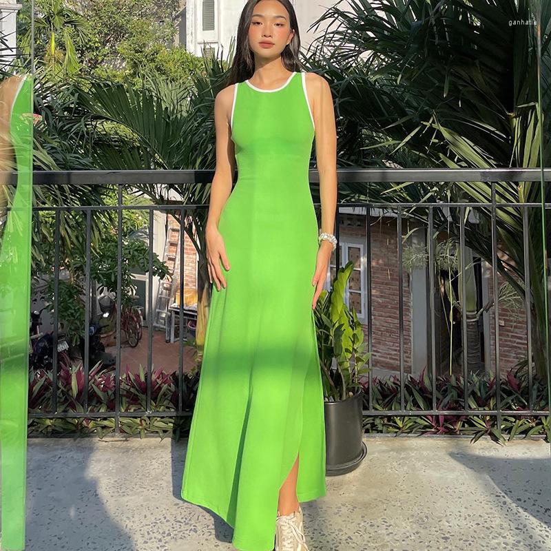 

Casual Dresses 2023 Summer Explosive Back Hollow-out Vest Skirt Slit Dress Foreign Trade Women, Black