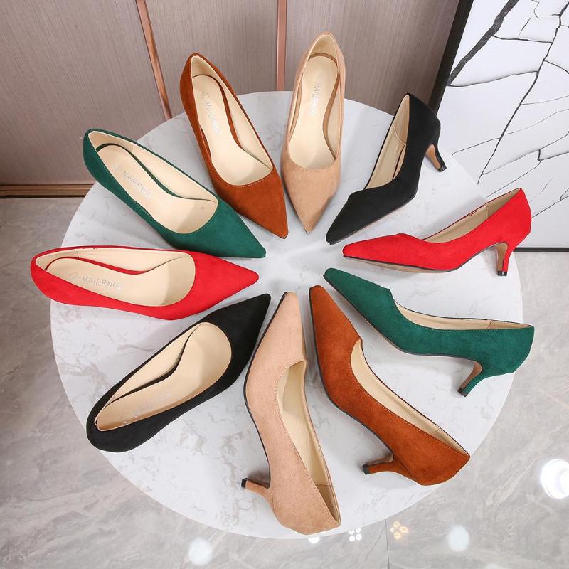 

Sandals High Heel Pumps Women Casual Work Shoes Large Low Flocking Stiletto Brand Professional Daily, Red