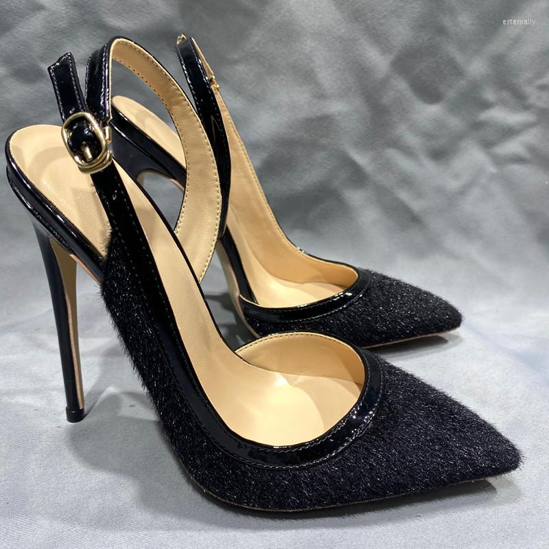 

Dress Shoes Fashion Slingbacks Ankle Buckles Women Pumps Fur Stiletto High Heel PointyToe For Ladies Strapy, 10cm
