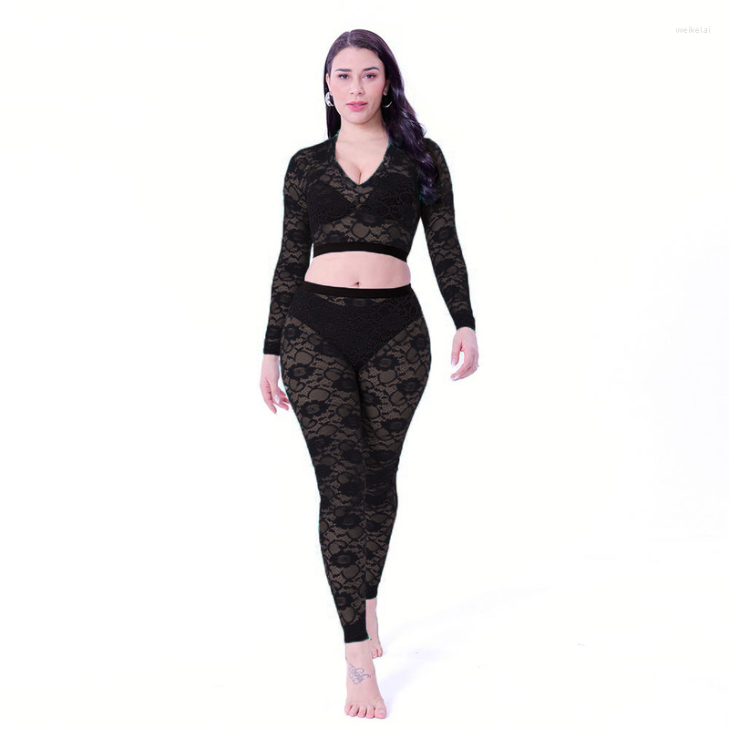 

Women' Two Piece Pants Black Floral Lace See Through 2 Sets Sexy V-Neck Crop Tops Leggings Birthday Club Outfits For Women 2023 Matching
