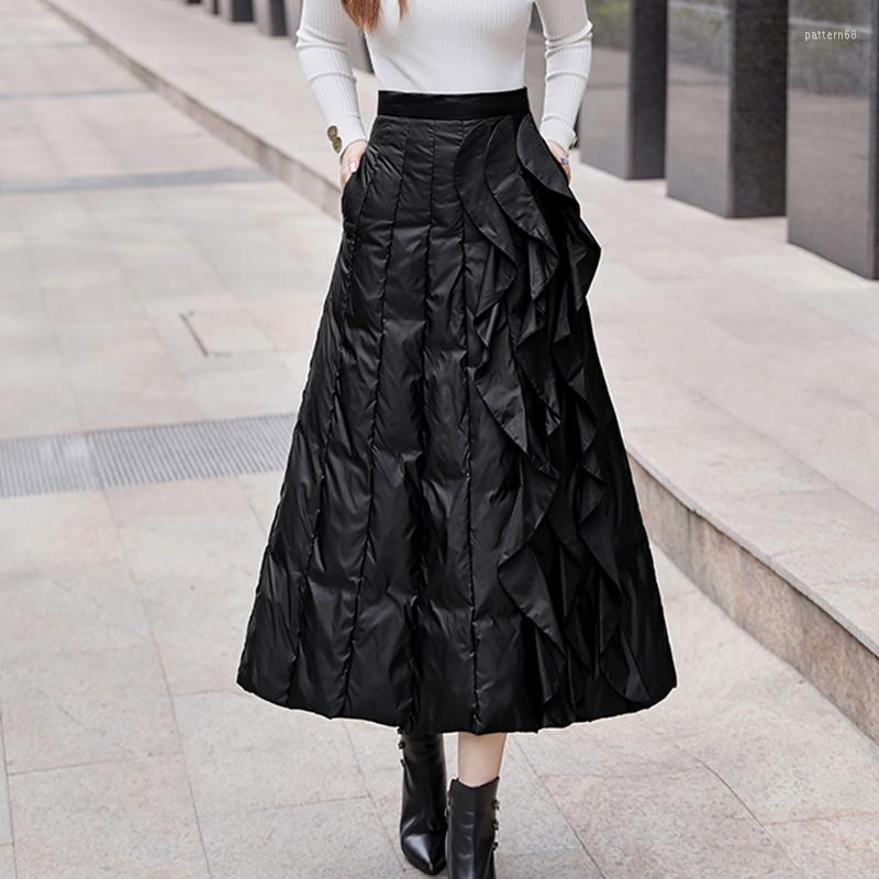 

Skirts Woman Maxi Female Vintage High Waist Casual Loose Long Warm A-Line Skirt Ladies Elegant Streetwear Cotton G365, Black
