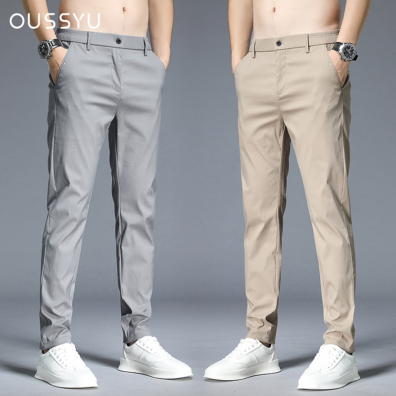 

Men's Pants Summer Men's Thin Solid Color Pants Cotton Casual Business Straight Body Stretch Formal Breathable Khaki Grey Trousers Male 230316, Black