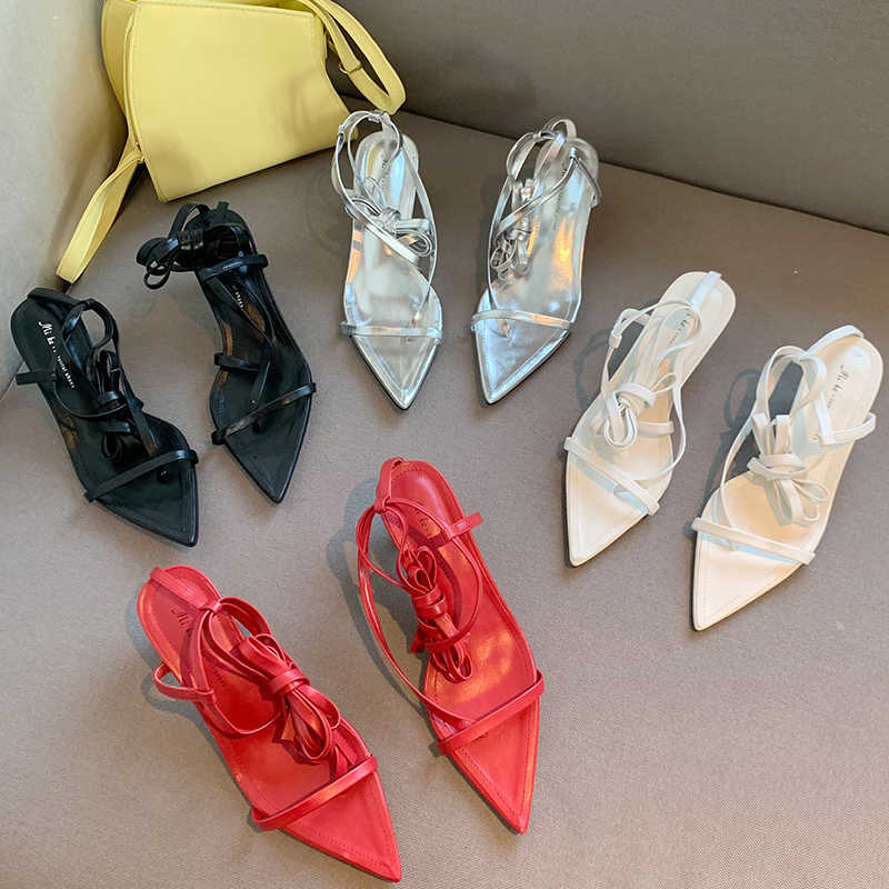 

Elegant Ladies High Heels Sandals Slippers Fashion Pointed Toe Female Casual Outdoor Slides Cross Tied Women Pumps Shoes 0316, White