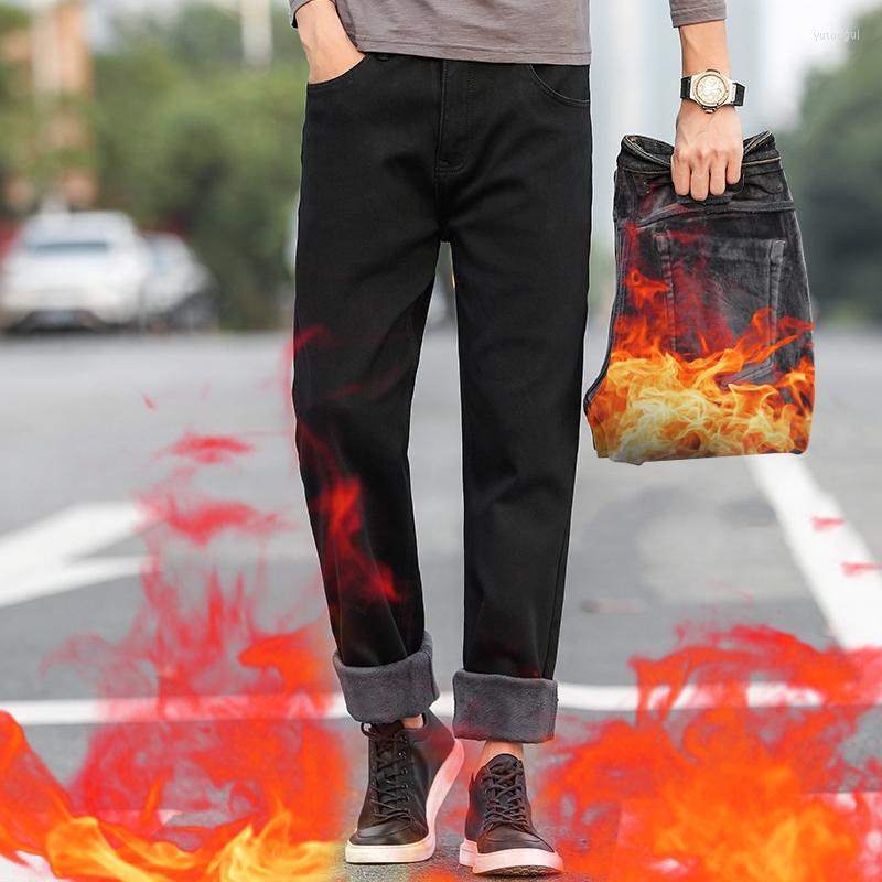 

Men's Jeans Oversized 40  44 Men's Winter Warm Men Slim Fit Straight Fleece Baggy Business Casual Classic Black Denim Trousers