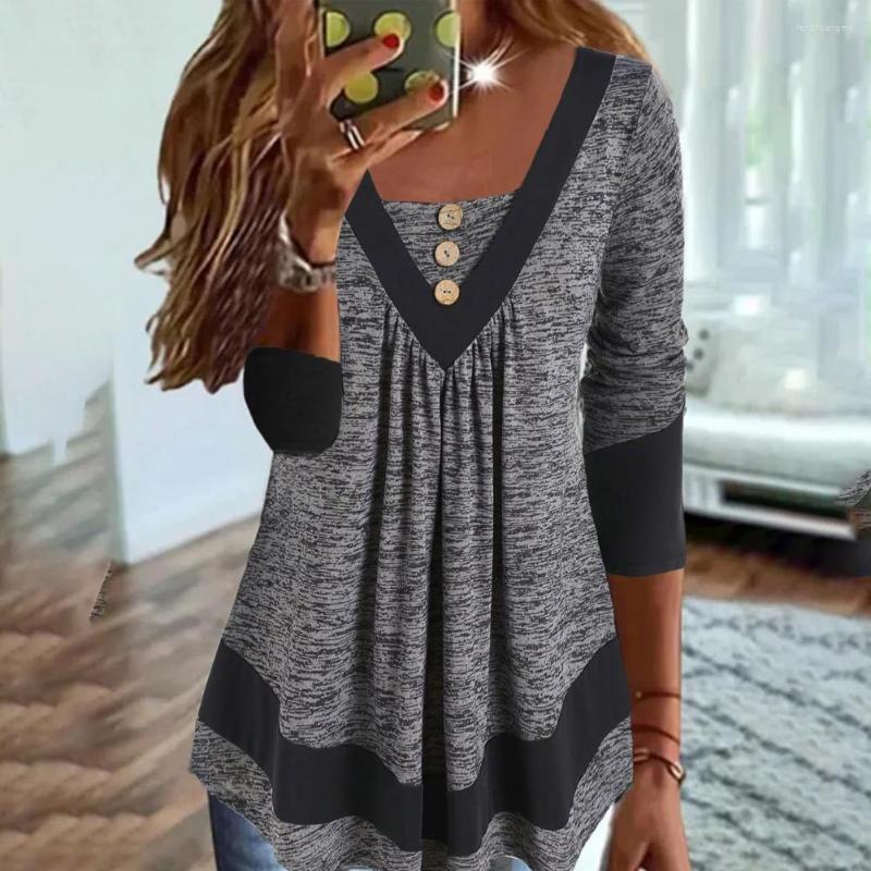 

Women' Blouses Trendy Pullover Blouse 3D Cutting Dressing Up Breathable Splicing Color Loose Pleated Hem Lady Tunic, Green