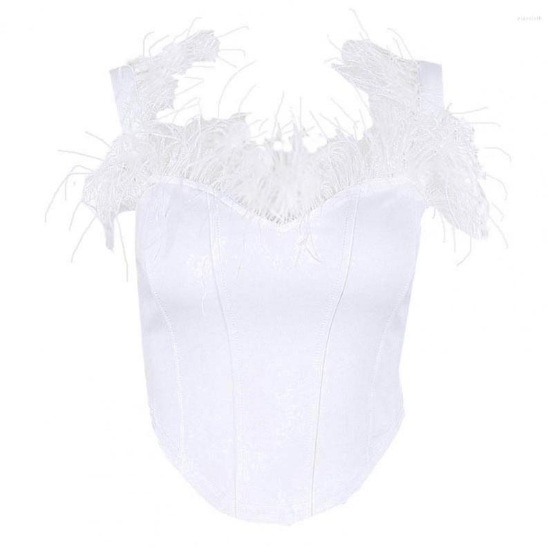 

Women' Blouses Camisole Top Elastic Party Feather Collar Corset Club Crop, Black