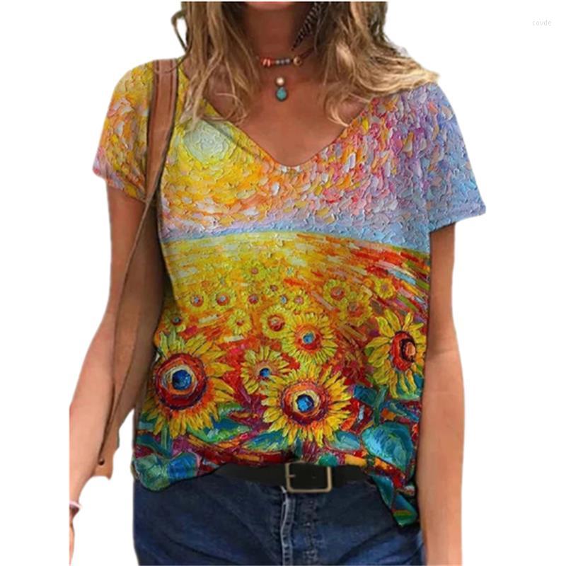

Women' T Shirts 2023 Women 3D Sunflower Print Shirt Summer Short Sleeve Loose Tops 3XL Size Casual Ladies Floral Cotton Tee Clothes, Ycx11-10
