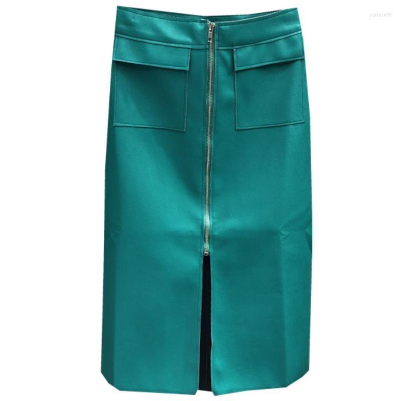 

Skirts 2023 Autumn Fashion Zipper Faux Leather Skirt Women High Waist Split Package Hip A-line Pu, Black