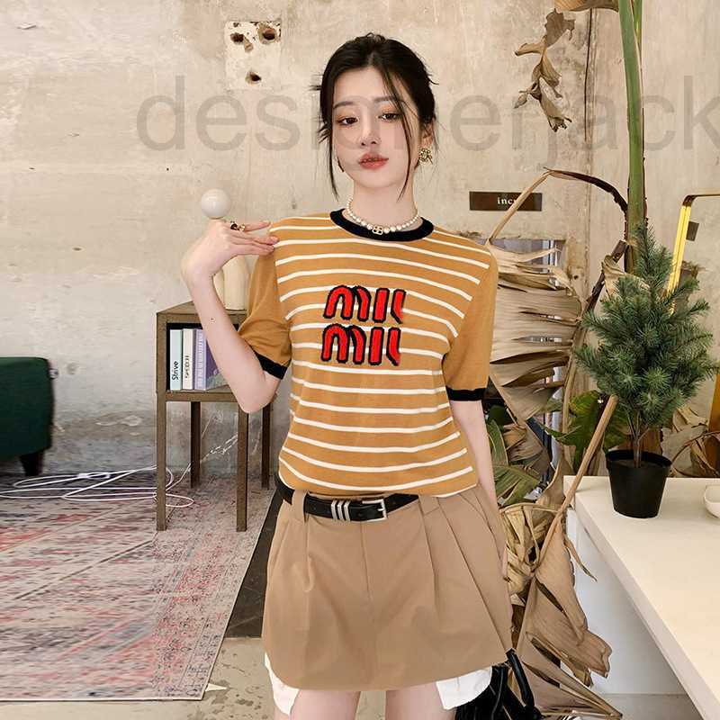 

Women' T-Shirt designer Short-sleeve women' 2023 spring stripe print waist shrink short sweater 87MM, Picture color
