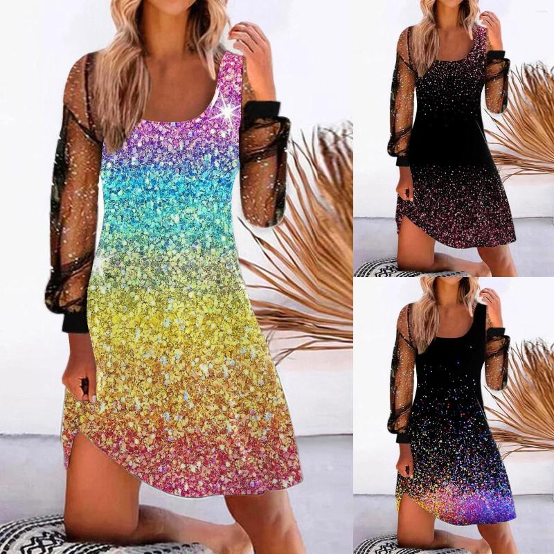 

Casual Dresses Women Dress Summer Sexy Printed Mesh Spring Long Sleeve Loose Sleeveless Knee Length, Hot pink