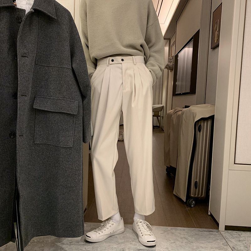 

Men' Pants Prowow Spring Men Pants Solid Straight Loose Trousers Male All-match Simple Nine Points Trousers Korean Style Suit Pants 230316, Khaki