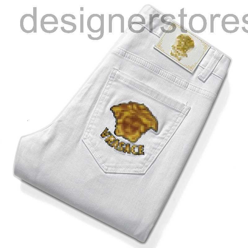 

Men's Jeans Designer white jeans men's embroidered slim small straight trousers L49S, Fyy6023 white