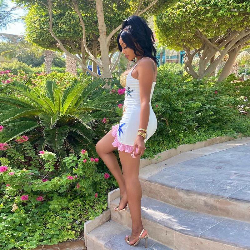 

Casual Dresses Women 2023 Crystal Starfish Print Bodycon Mini Sexy Summer Party Nighclub Outfits Birthday Dress, White