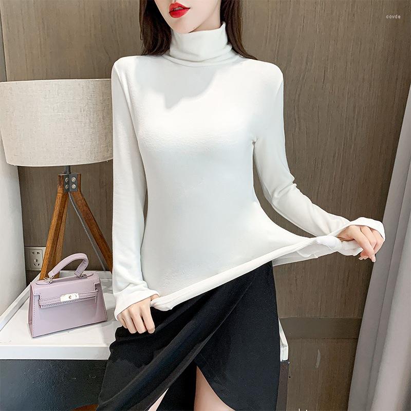 

Women's T Shirts High Neck Bottoming Shirt Real S Temperament Commuter Pullover Was Thin Solid Color Long Sleeves Chinese Fashion, White