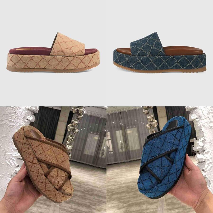 

Designer Women Platform Slippers Fashion Canvas Sandals Sliders Non-slip Soft Bottom G House Slipper Beach Shoes, Color 20