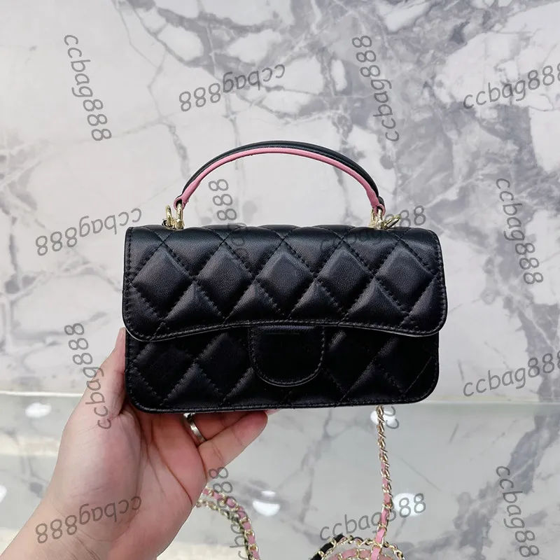 

Womens Designer Classic Mini Flap Quilted Bags Lambskin Two-tone Lambskin Top Handle Totes Gold Matel Hardware Matelasse Chain Crossbody Shoulder Handbags 20CM, Black