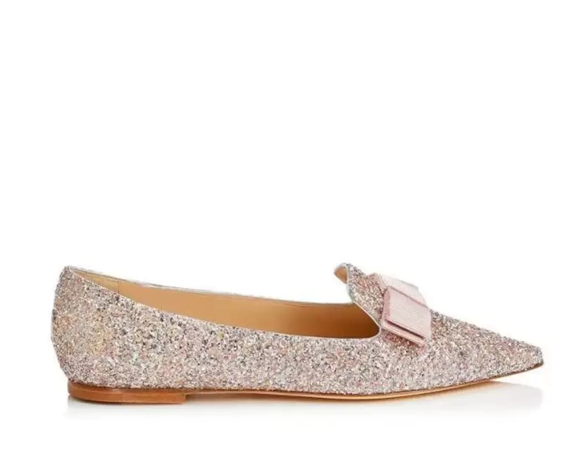 

2022 summer Elegant Women's Sandals Brands Gala Pumps Women Pointed flat heels in triple gradient glitter fabric Sexy Party Dress Lady Walking EU 35-43