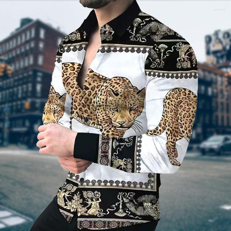 

Men' Casual Shirts Luxury Fashion Men Oversized Mature Shirt Tiger Print Long Sleeve Tops Men' Clothes Cardigan High Quality Home, Cx1067