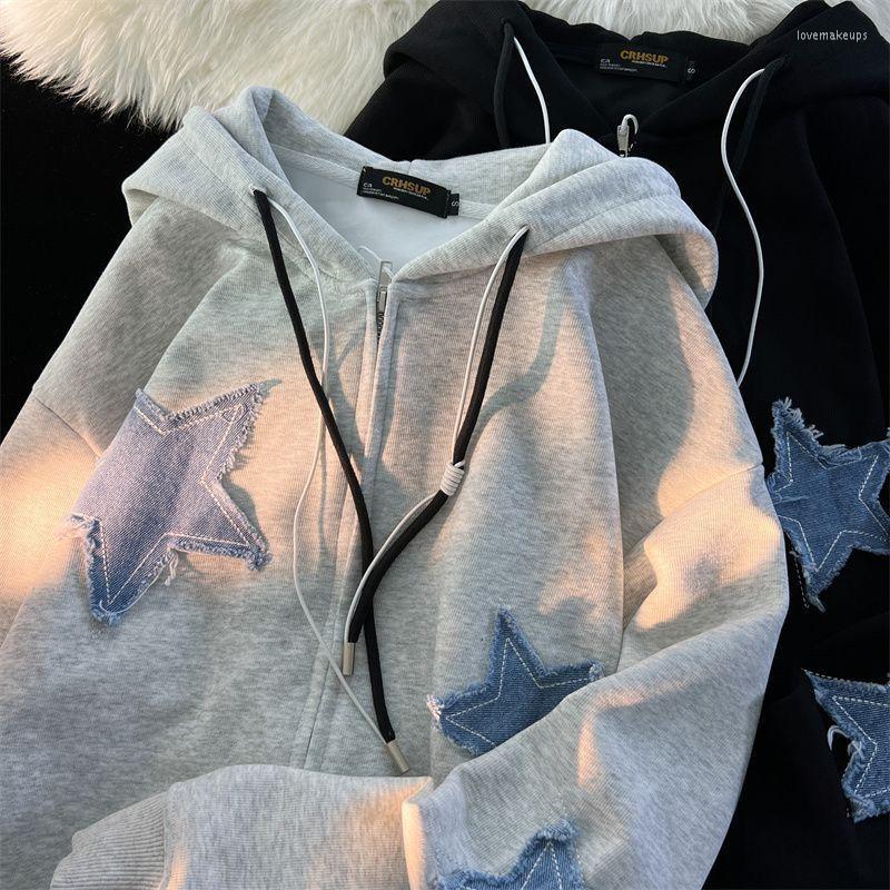 

Women' Hoodies Mens Star Patch Zip Up Hoodie For Men Oversized Y2k Sweatshirt Jacket E-Girl 90s Pullover Streetwear