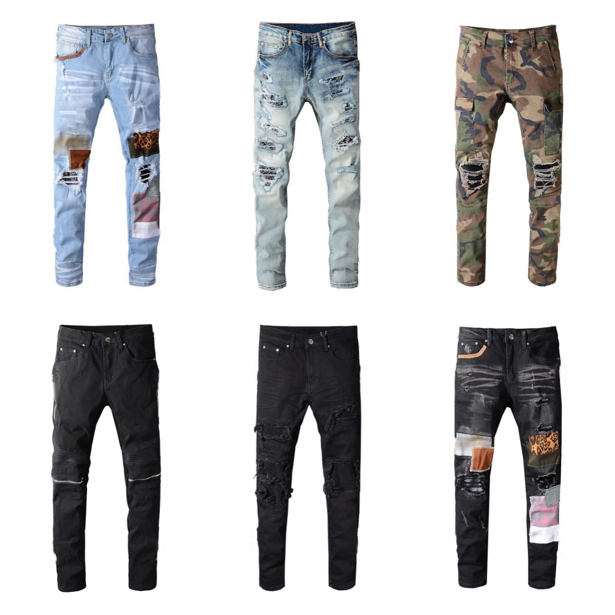 

Mens Designer Distressed Jeans Ripped Biker Slim Fit Motorcycle Jeans For Man Skinny Denim Pants Size 28