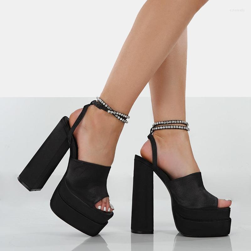 

Dress Shoes Summer Women's Sandals Thick High Heels Peep Toe Ankle Strap Rhinestone Ladies Fashion Platform Prom Plus Size 2023, Orange