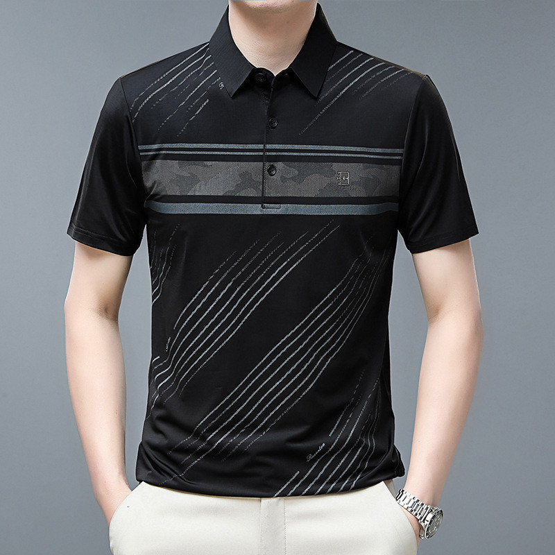 

Men's Polos Fashion Brand Men's Polo Shirt Short Sleeve Striped Summer Clothing Loose Fit Polo Shirt Korean Casual Clothing 230316, Navy blue
