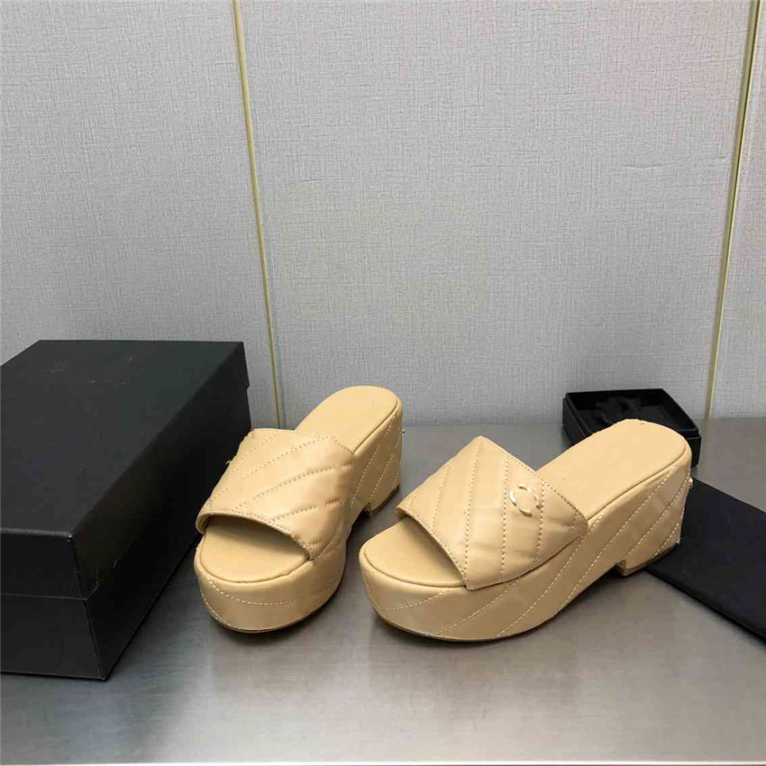 

Summer Popular Women Sandals 2023 Channel Luxury Brand Business Dress Wedding Party Leather High Heels Casual Flat Slippers 06-05