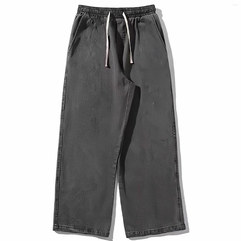 

Men's Jeans Elastic Waist Straight For Men Black Casual Pants Fashion Harajuku Streetwear Baggy Wide Leg Washed Denim Trousers