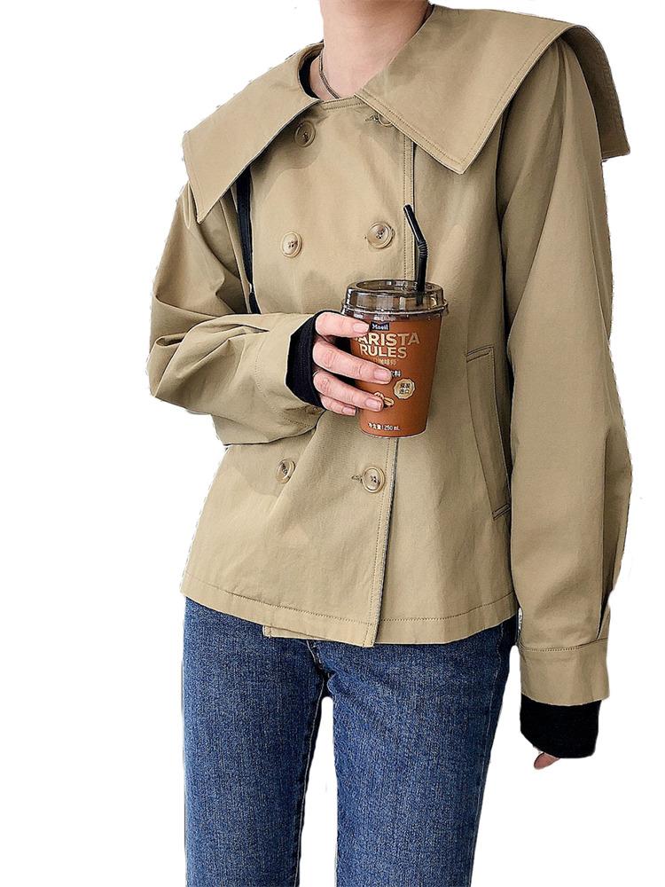 

Women's Jackets Spring Short Casual Jacket Women Summer Fashion Large Lapel Solid Color Double Breasted Windbreaker Top N1499Women's, Black