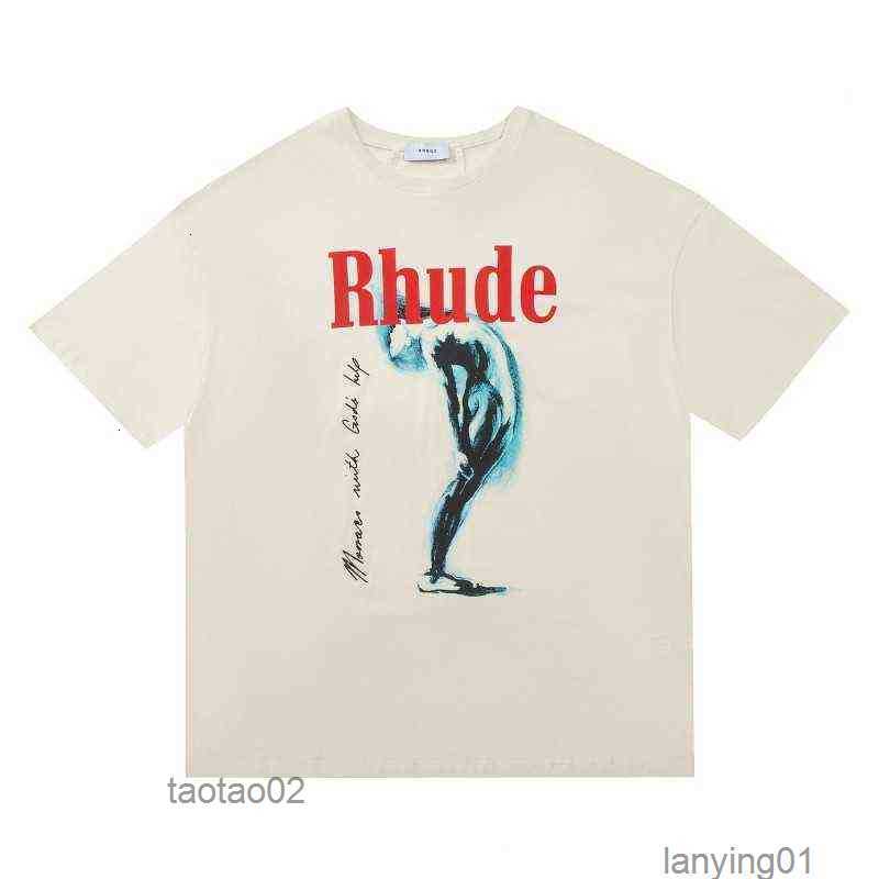 

Mens Rhude t Shirt Leopard Letter Print Doodle High Street Top Tees Men Women Casual Loose T-shirt Streetwearg2ui, Color5