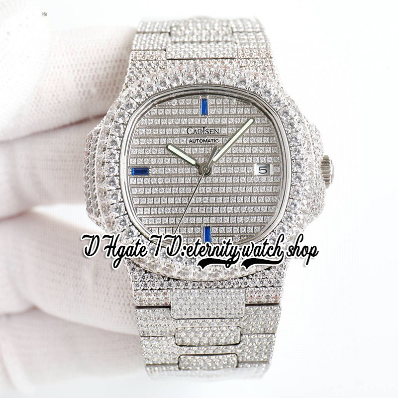 

BZ twf5719 Japan M8215 Automatic 40MM Mens Watch Iced Out Paved Diamonds Dial Blue Stick Markers Diamond Stainless Steel Bracelet Hip-hop eternity Jewelry Watches, Watch waterproof cost