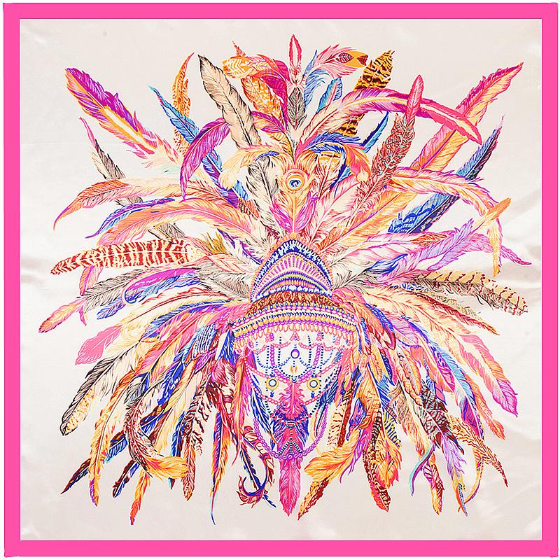 

Scarves Flash Sale 90 90cm Square Silk Scarf Women Big Size Feathers Crown High Quality Brand Shawl Hijab Ladies Wraps