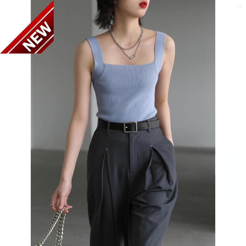 

Women' Tanks Crop Knitted Women Sexy Top Sleeveless Basic Ice Strap Vest Lady Tank Tops Streetwear Solid Summer 2023, Black