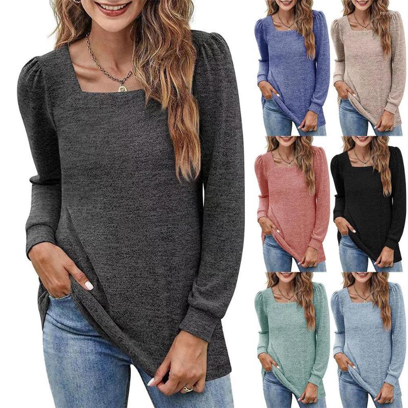 

Women' T Shirts Women' Clothing For Autumn/Winter 2023: Solid Color Top Loose Casual Bubble Sleeve Square Collar Long T-shirt, Royal blue
