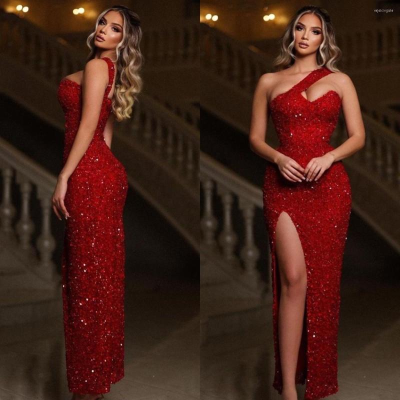 

Party Dresses Arabic Glitter Sequined Evening Dress With Slit Sweetheart Red Prom Gown Custom Made Cocktail Vestido De Novia