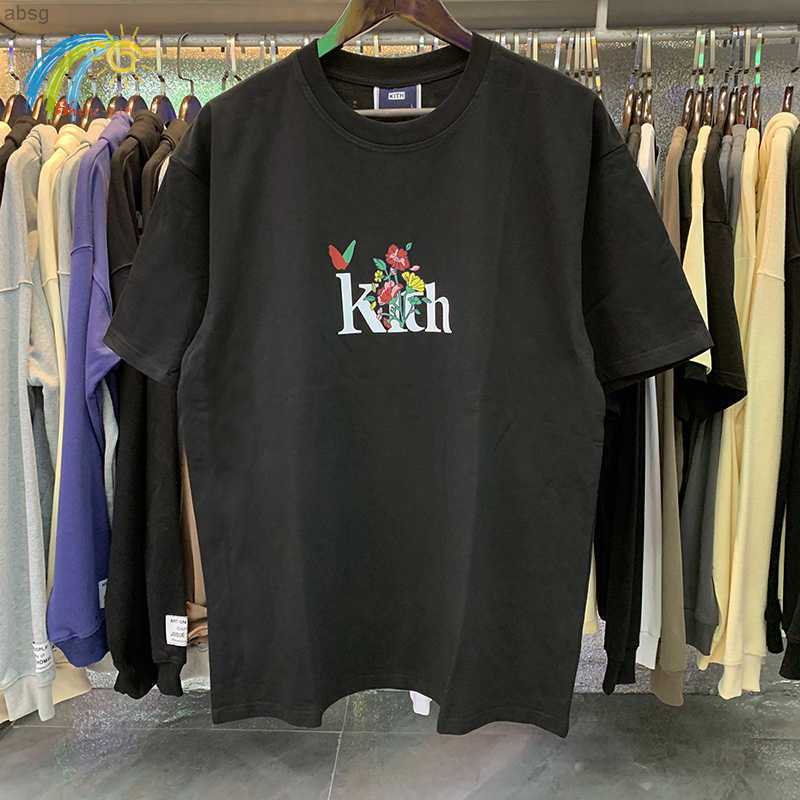 

Men' T-shirts 2023ss Black White Apricot Casual Kith Tee Men Women 1 Classic Flower Bird Print t Shirt Loose Short Sleeve with Tag