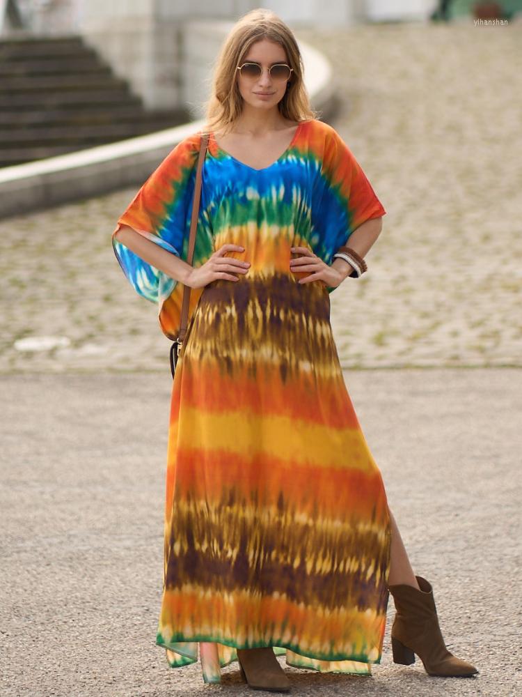 

Women's Swimwear Beach Cover Ups For Women Bohemian Dress Tunic 2023 Tie Dye Printed Kaftans Rayon Plus Size Beachwear Robe De Plage Femme, Orange tie dye cover