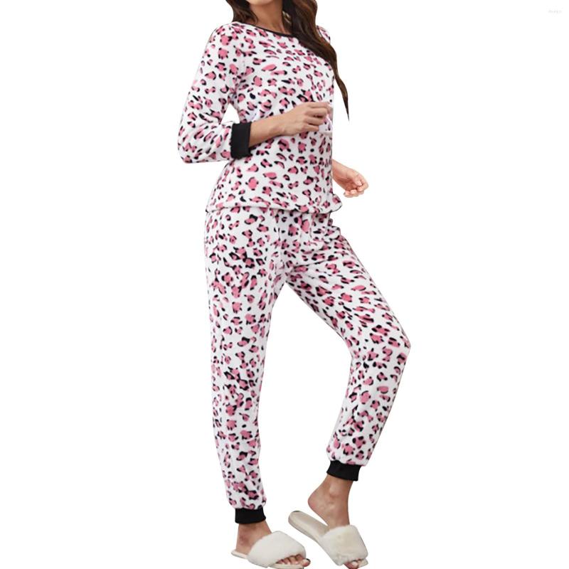 

Women' Sleepwear Tall Womens Pajamas Women' 2 Piece Thickened Warm Leopard Flannel Long Pyjama Set H Autumn Winter Fleece Two