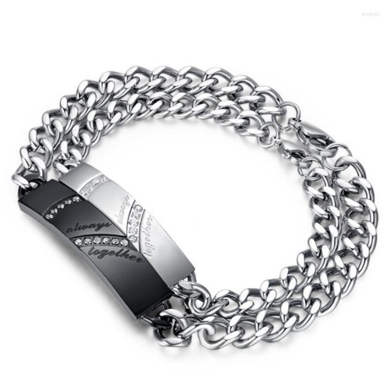 

Charm Bracelets Couple Bracelet Stainless Steel Adjustable Chain Lovers Jewelry W/ Crystal Heart Set Wholesale